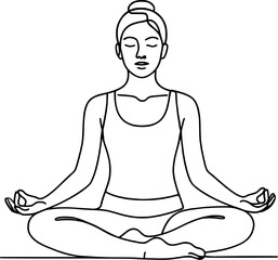 Minimalist line art of a woman meditating in lotus pose with eyes closed
