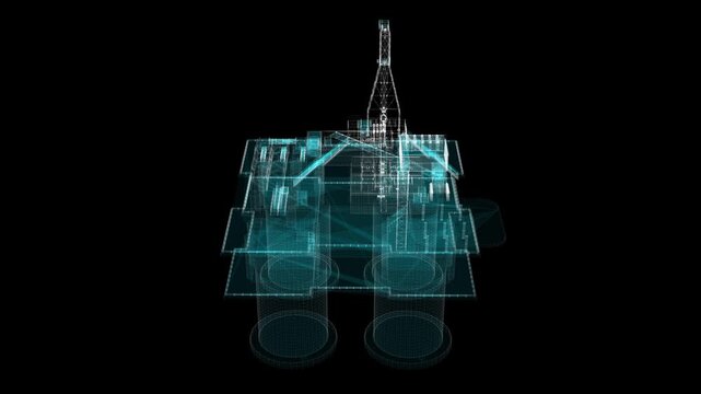 Wireframe blueprint of offshore oil rig 3D model