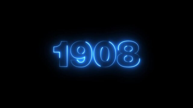 Abstract 1908 neon text animation ,For neon color Glowing neon number text background 4k video animation .