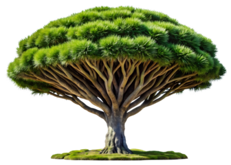 Large green tree with thick branches on white background isolated on a transparent background isolated on white background