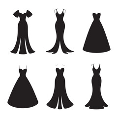Women Party Dress Silhouette Black Vector Set