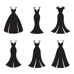 Elegant Black Evening Gown Silhouette Vector Collection