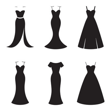 Fashion Dress Silhouette Black Vector Bundle