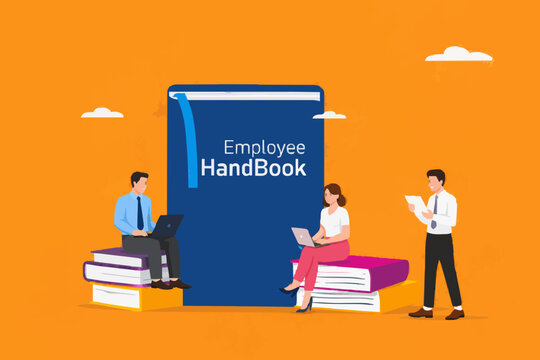 People with handbook and books