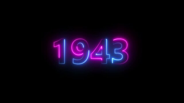 Abstract 1943 neon text animation ,For neon color Glowing neon number text background 4k video animation .