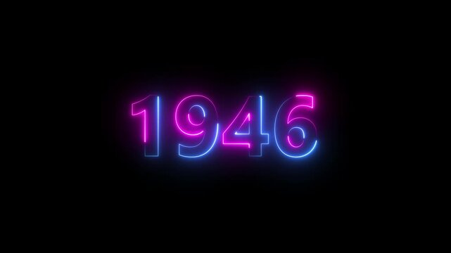 Abstract 1946 neon text animation ,For neon color Glowing neon number text background 4k video animation .