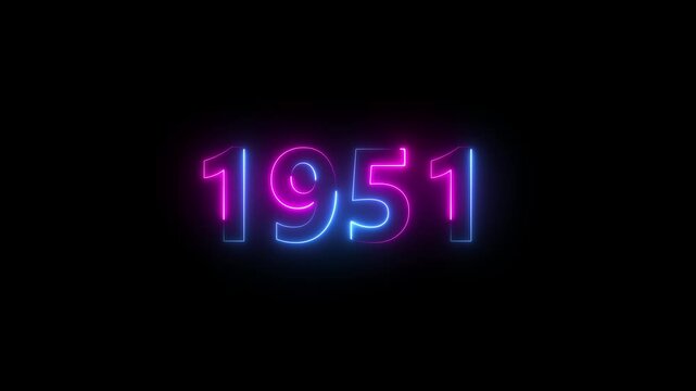 Abstract 1951 neon text animation ,For neon color Glowing neon number text background 4k video animation .