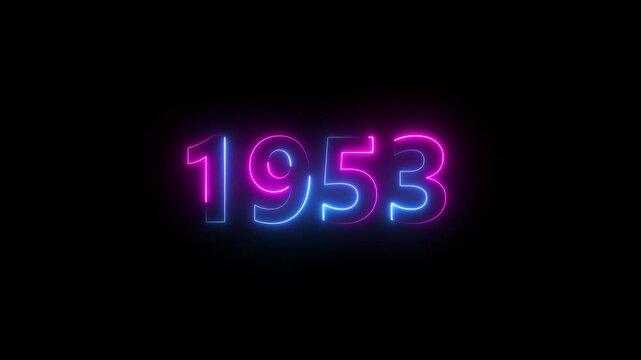 Abstract 1953 neon text animation ,For neon color Glowing neon number text background 4k video animation .