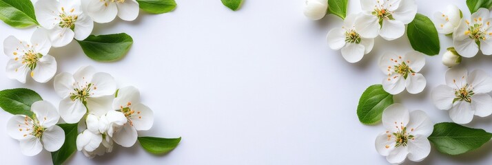 Elegant and Delicate Botanical Frame Featuring Spring Blossoms on a Clean White Background
