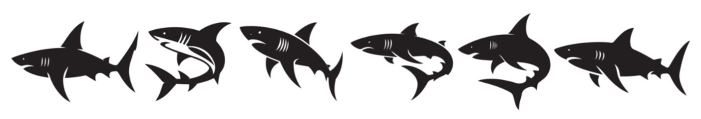 Obraz premium shark fish black soild silhouette bundle isolated on white