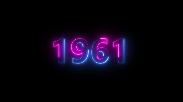 Abstract 1961 neon text animation ,For neon color Glowing neon number text background 4k video animation .