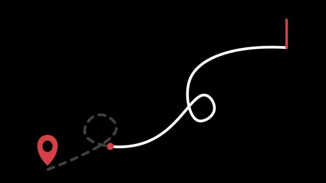 location map animation isolated on Black Background, Animated destination, location point connection with lines, Track point navigator, the path traveled on the map. Screen navigator