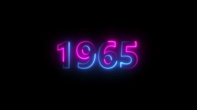 Abstract 1965 neon text animation ,For neon color Glowing neon number text background 4k video animation .