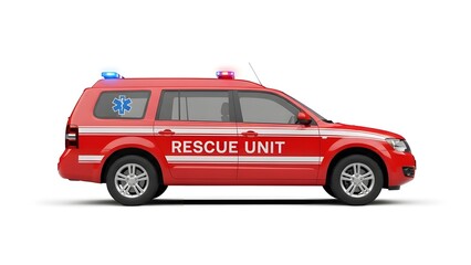 Fototapeta premium Emergency rescue unit vehicle with lights and medical symbol
