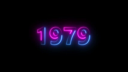 Abstract 1979 neon text animation ,For neon color Glowing neon number text background 4k video animation .