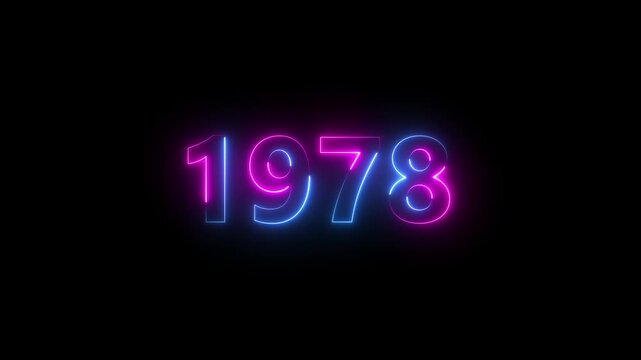 Abstract 1978 neon text animation ,For neon color Glowing neon number text background 4k video animation .