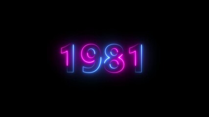 Abstract 1981 neon text animation ,For neon color Glowing neon number text background 4k video animation .