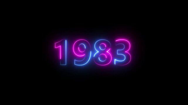 Abstract 1983 neon text animation ,For neon color Glowing neon number text background 4k video animation .