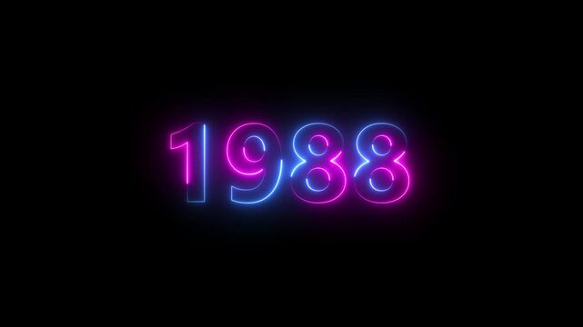 Abstract 1988 neon text animation ,For neon color Glowing neon number text background 4k video animation .