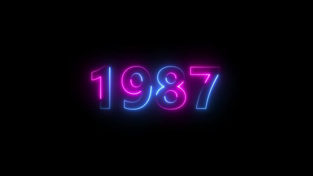 Abstract 1987 neon text animation ,For neon color Glowing neon number text background 4k video animation .