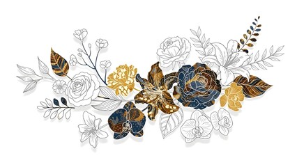 Obraz premium Elegant floral arrangement with gold and blue flowers