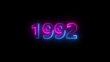 Abstract 1992 neon text animation ,For neon color Glowing neon number text background 4k video animation .