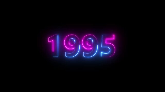 Abstract 1995 neon text animation ,For neon color Glowing neon number text background 4k video animation .