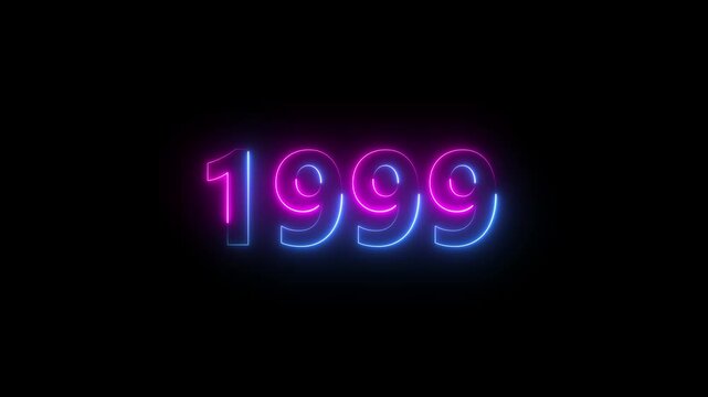 Abstract 1999 neon text animation ,For neon color Glowing neon number text background 4k video animation .