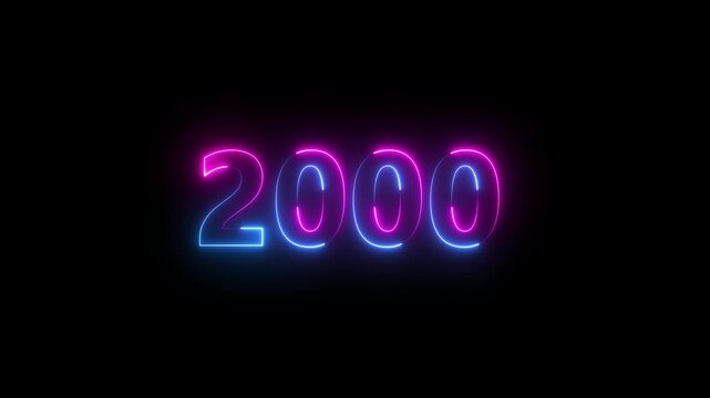 Abstract 2000 neon text animation ,For neon color Glowing neon number text background 4k video animation .