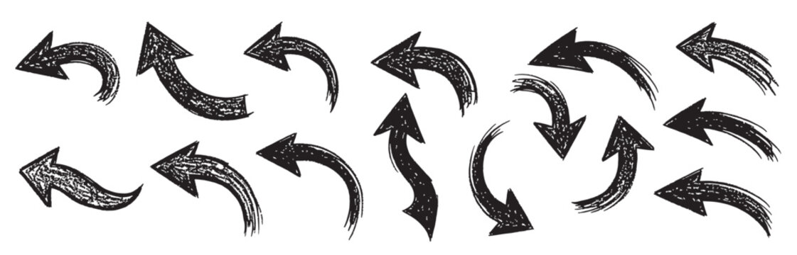 grunge style hand sketched arrows with curved lines rough