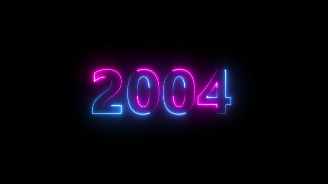 Abstract 2004 neon text animation ,For neon color Glowing neon number text background 4k video animation .