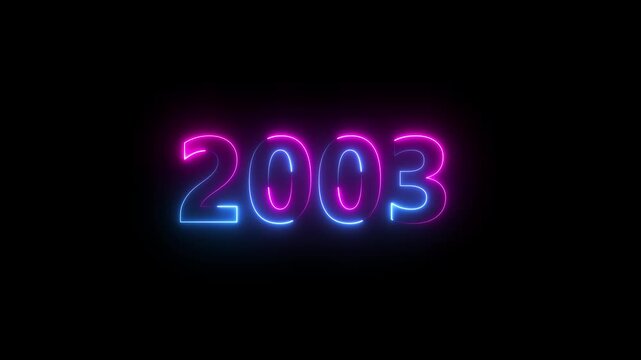 Abstract 2003 neon text animation ,For neon color Glowing neon number text background 4k video animation .