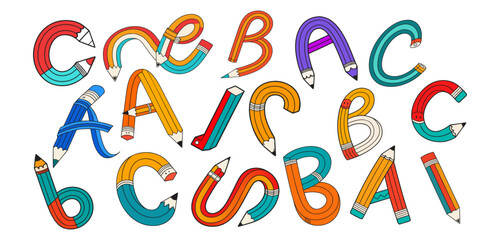 Collection of colorful funky pencil illustrations and doodles vector