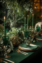 Elegant green-themed table setting