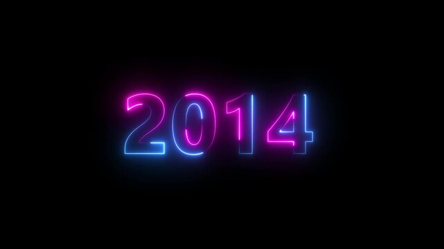 Abstract 2014 neon text animation ,For neon color Glowing neon number text background 4k video animation .