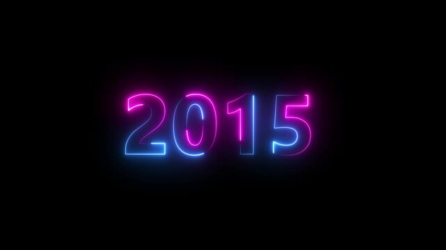 Abstract 2015 neon text animation ,For neon color Glowing neon number text background 4k video animation .