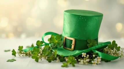 Green leprechaun hat with shamrocks