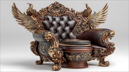 Royal vintage leather armchair baroque luxury design high resolution picture