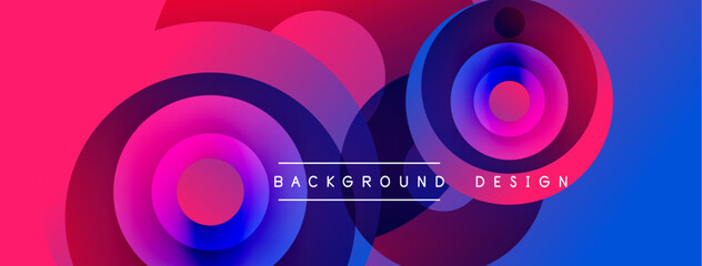 Obraz premium Abstract vibrant circles overlap, creating dynamic gradient effect. Pink, purple, blue hues dominate composition. Text reads background design.