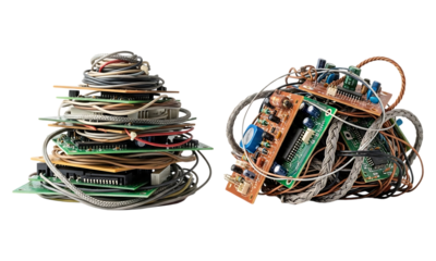 Stack of electronic components isolated on transparent background