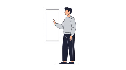 Modern young man using a smartphone standing in front of window illustration