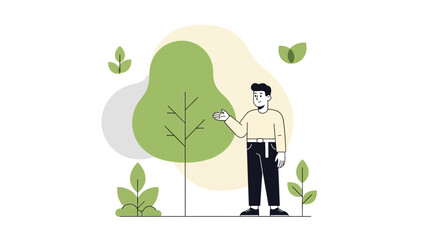 Environmental Awareness Concept Illustrating a Person and Young Tree in a Minimalist Style