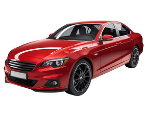 Fototapeta premium Three Quarter Front View Red Sedan Isolated on Transparent Background