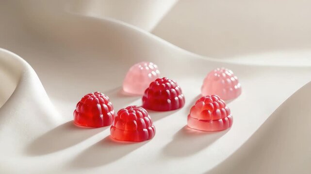 Colorful jelly candies placed on a smooth surface during daytime indoors