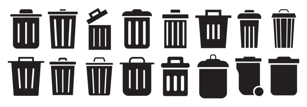 trash can vector icon set garbage illustration sign