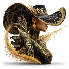 Stylish black gold female portrait digital art high resolution picture