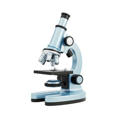 Modern light blue microscope on black background for scientific research