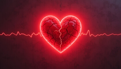 Glowing cracked heart symbolizing heartbreak and emotion
