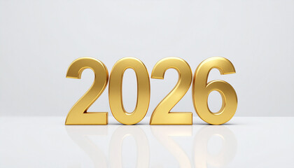 Golden 2026 numbers on a clean white background with reflections, symbolizing the new year and future prospects
