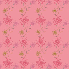 Fototapeta premium Seamless vector pattern featuring an eclectic mix of multi-colored wildflowers.shapes and a rich palette, perfect for high-resolution textile prints, wallpaper, and digital backgrounds repeat pattern